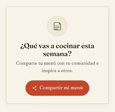 Pantalla móvil real para compartir el menú semanal con la comunidad
